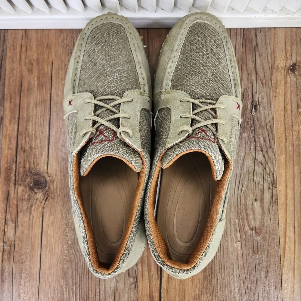 Twisted X Zero-X Men's 10.5 Olive Green Lace Up Boat Dock Moc Toe Shoes MZX0009